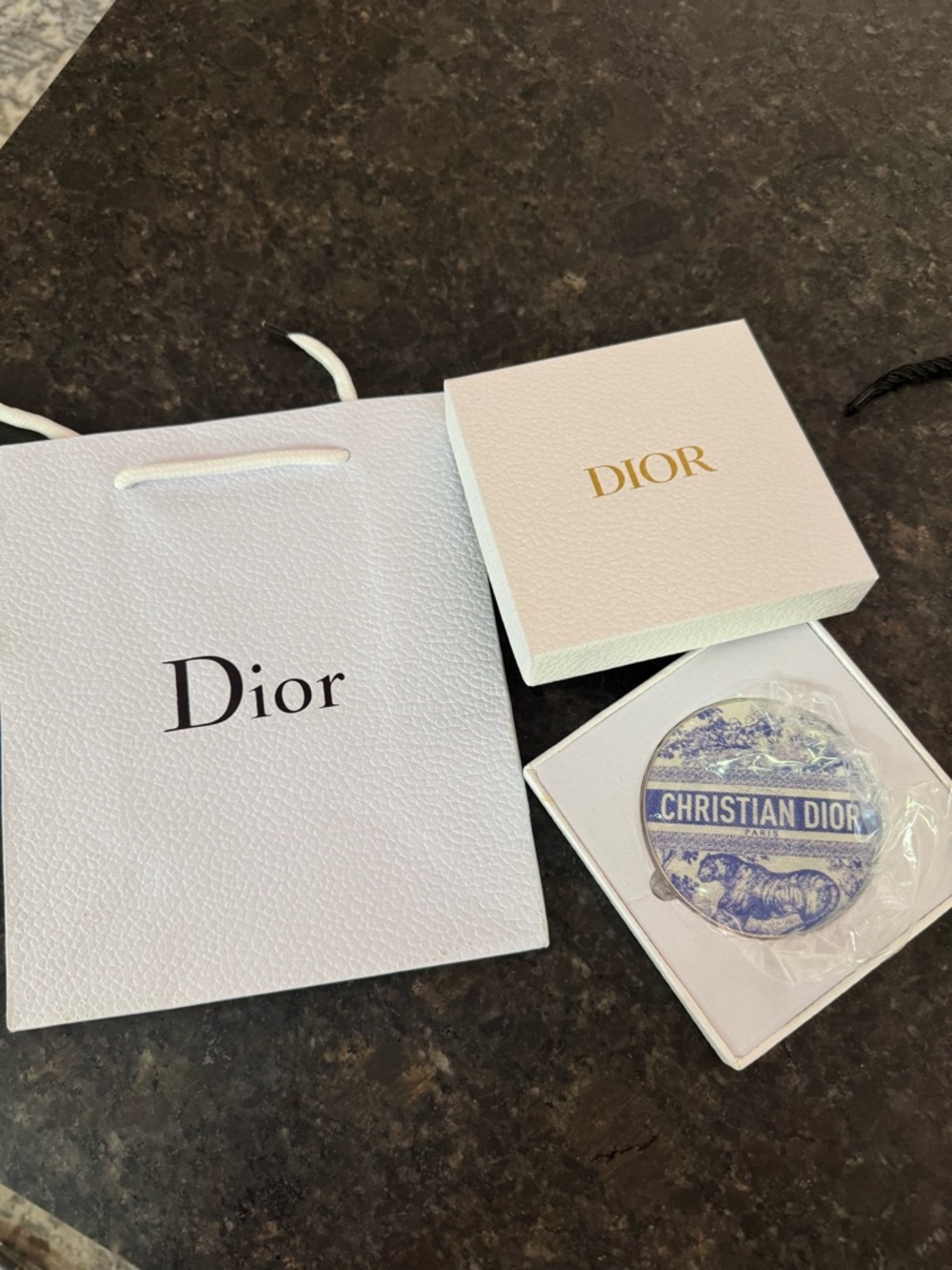 Dior Rivera Blue and White Christian Dior Logo Compact Mirror
